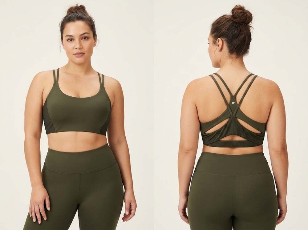 Fabletics Sports Bra Olive Green Double Strap Medium Impact Size Medium